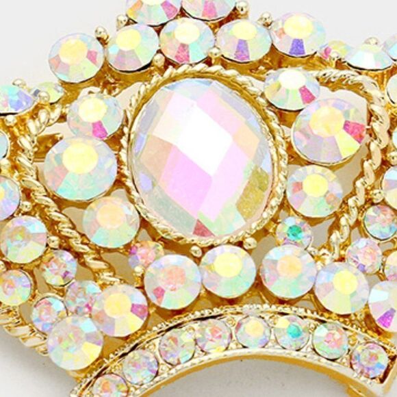 Pave Abalone Crystal Crown Pin Brooch - Picture 3 of 6